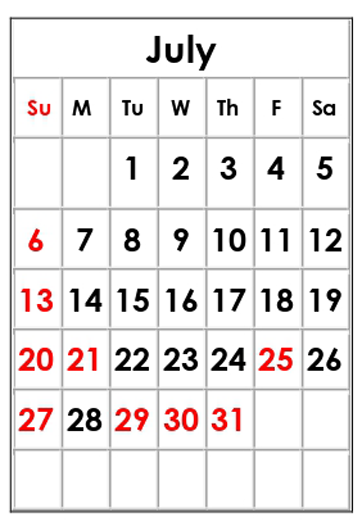 7月のカレンダー