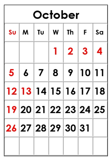 10月のカレンダー