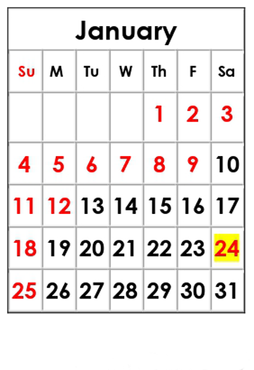 1月のカレンダー