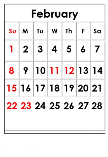 2月のカレンダー