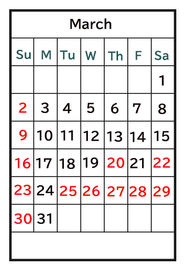 3月のカレンダー